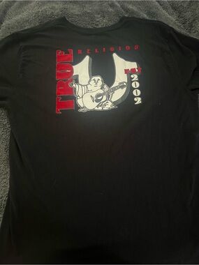 True Religion Black Short-Sleeve Tee with Red & White Graphic